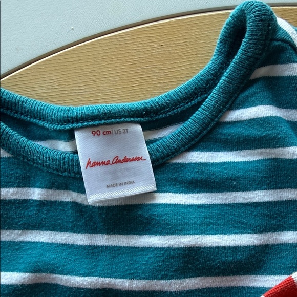 Striped Long Sleeve Kids Dresses - Red and Teal unicorn and dog - Picture 3 of 5